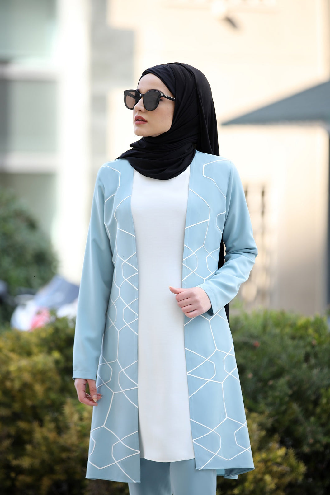 Baby Blue Jacket And Trouser Set - Buy Abaya Online