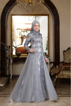 Load image into Gallery viewer, Hazal Grey Evening Dress With Matching Scarf - Buy Abaya Online