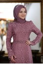 Load image into Gallery viewer, Beyza Powder Pink Evening Dress With Matching Scarf - Buy Abaya Online