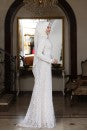 Beyza White Evening Dress With Matching Scarf - Buy Abaya Online