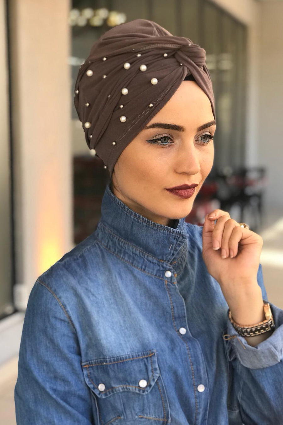 Pearl Taupe Instant Turban Hijab - Buy Abaya Online