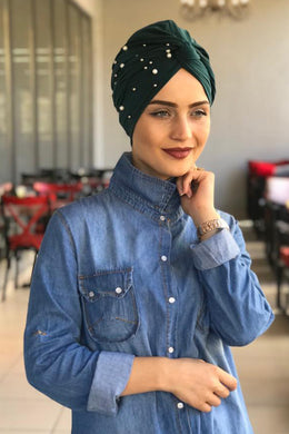Pearl Emerald Green Instant Turban Hijab - Buy Abaya Online
