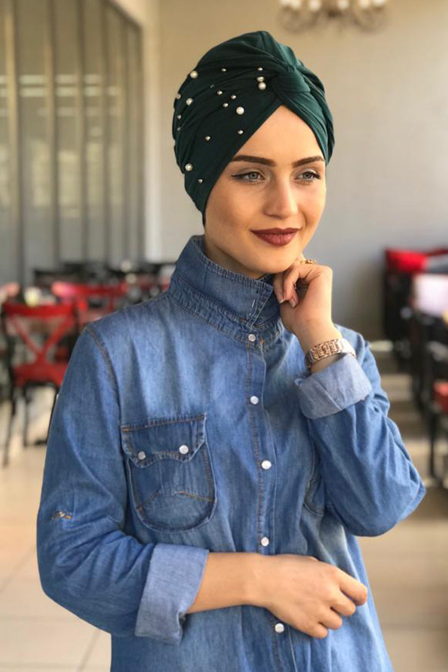 Pearl Emerald Green Instant Turban Hijab - Buy Abaya Online