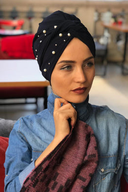 Pearl Navy Blue Instant Turban Hijab - Buy Abaya Online