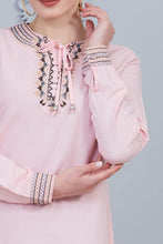 Load image into Gallery viewer, Powder Pink Modest Tunic with Collar Embroidery - Buy Abaya Online
