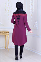 Load image into Gallery viewer, Plum &amp; Black Tunic With Long Back - Buy Abaya Online