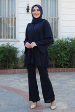 Load image into Gallery viewer, Black Modest Tunic And Trouser Set With Belt - Buy Abaya Online