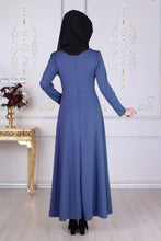 Load image into Gallery viewer, Blue Modest Dress With Waist Tie Belt - Buy Abaya Online