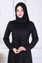Load image into Gallery viewer, Black Modest Dress With Waist Tie Belt - Buy Abaya Online