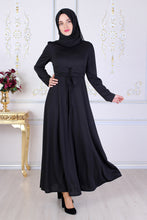 Load image into Gallery viewer, Black Modest Dress With Waist Tie Belt - Buy Abaya Online