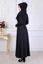 Load image into Gallery viewer, Black Modest Dress With Waist Tie Belt - Buy Abaya Online