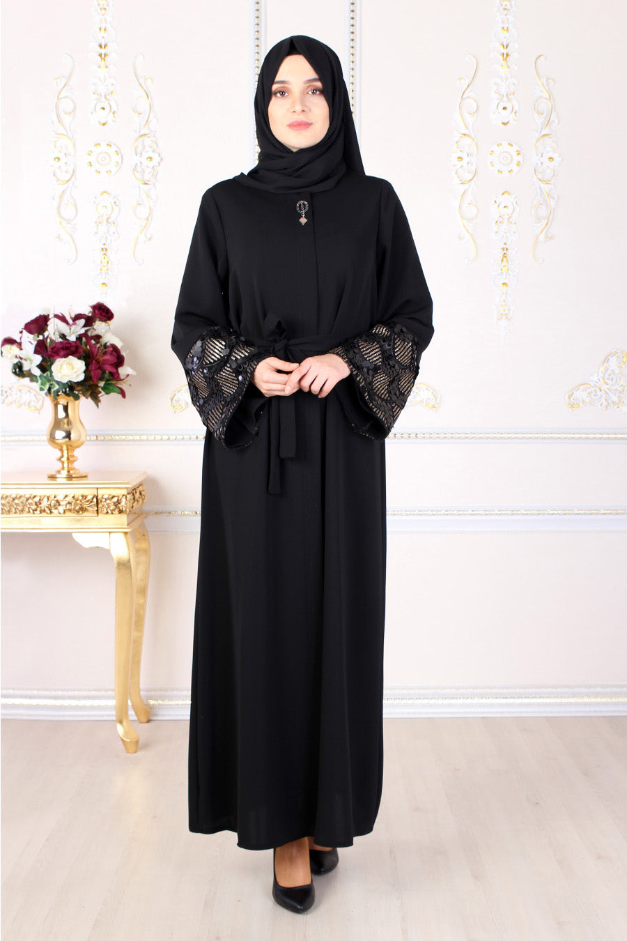 Black Kimono Abaya With Sequin Detail - Buy Abaya Online