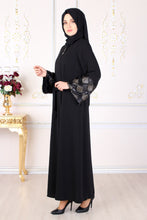 Load image into Gallery viewer, Black Kimono Abaya With Sequin Detail - Buy Abaya Online