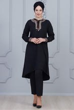 Load image into Gallery viewer, Black Modest Tunic With Collar Embroidery - Buy Abaya Online
