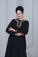 Load image into Gallery viewer, Black Modest Tunic With Collar Embroidery - Buy Abaya Online