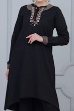 Load image into Gallery viewer, Black Modest Tunic With Collar Embroidery - Buy Abaya Online