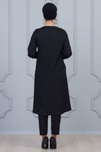 Load image into Gallery viewer, Black Modest Tunic With Collar Embroidery - Buy Abaya Online