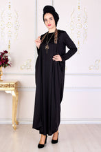 Load image into Gallery viewer, Black Modest Dress W/ Leopard Print Straps - Buy Abaya Online