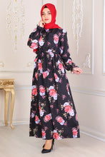 Load image into Gallery viewer, Black With Floral Pattern Dress - Buy Abaya Online