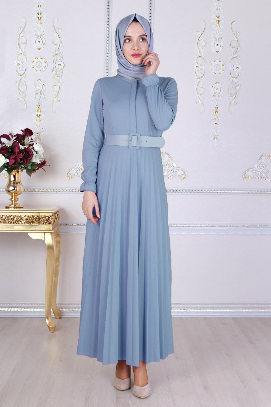 Powder Blue Abaya With Belt - Buy Abaya Online
