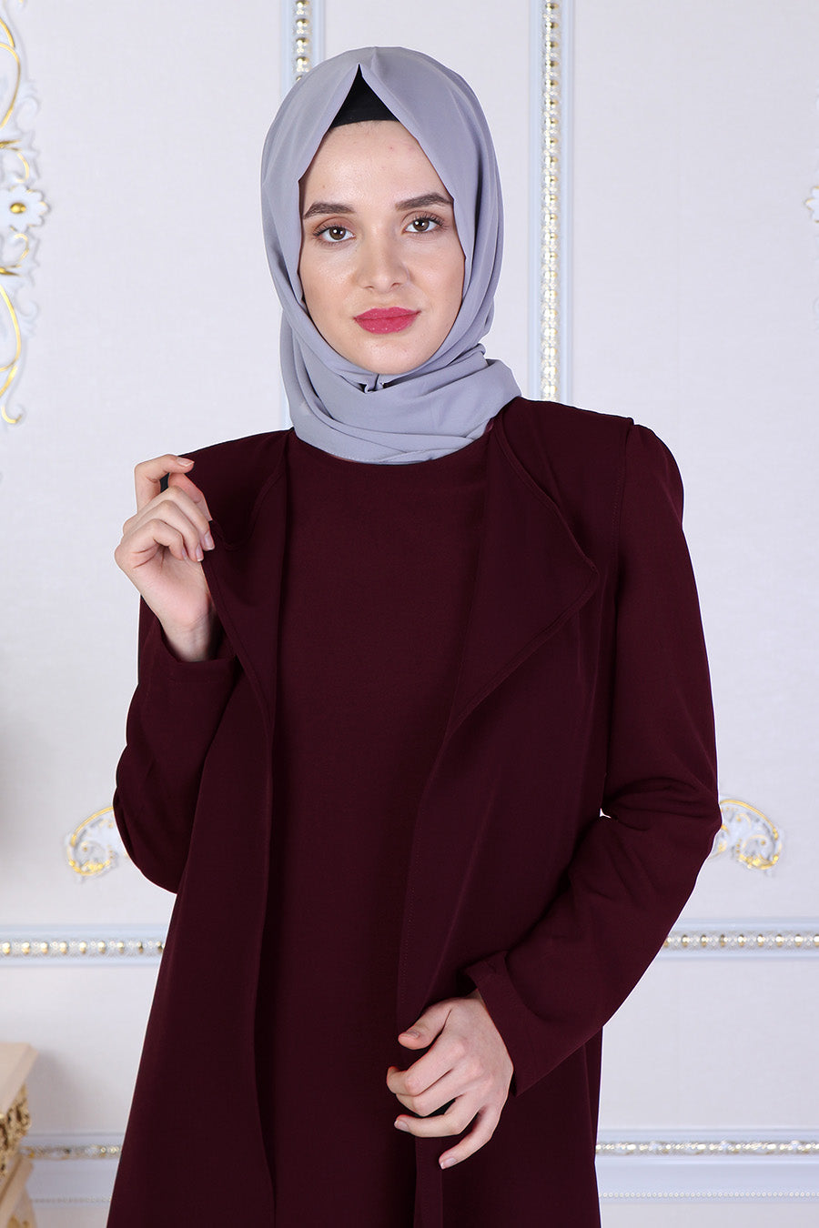 Plum Colour Dress and Vest Jacket Set - Buy Abaya Online