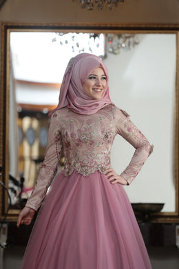 Pink Rose & Gold Detailed Evening Dress - Buy Abaya Online