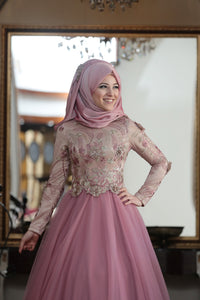 Pink Rose & Gold Detailed Evening Dress - Buy Abaya Online