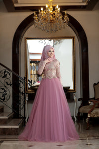 Pink Rose & Gold Detailed Evening Dress - Buy Abaya Online