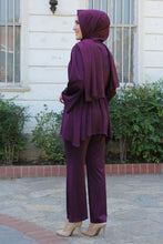 Load image into Gallery viewer, Purple Modest Tunic And Trouser Set With Belt - Buy Abaya Online