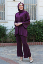 Load image into Gallery viewer, Purple Modest Tunic And Trouser Set With Belt - Buy Abaya Online